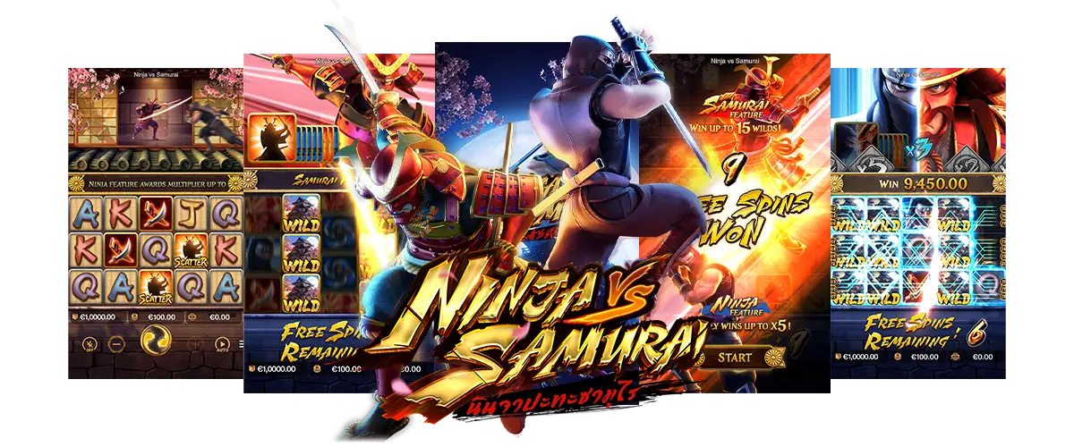 รูปแบบของเกมสล็อต Ninja vs Samurai และไลน์การจ่ายรางวัล
